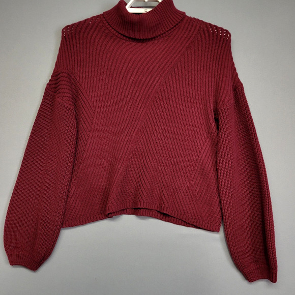 Pink Lily Sweater Womens Large Burgundy Mock Neck Ribbed Knit Chunky Pullover - Picture 1 of 12